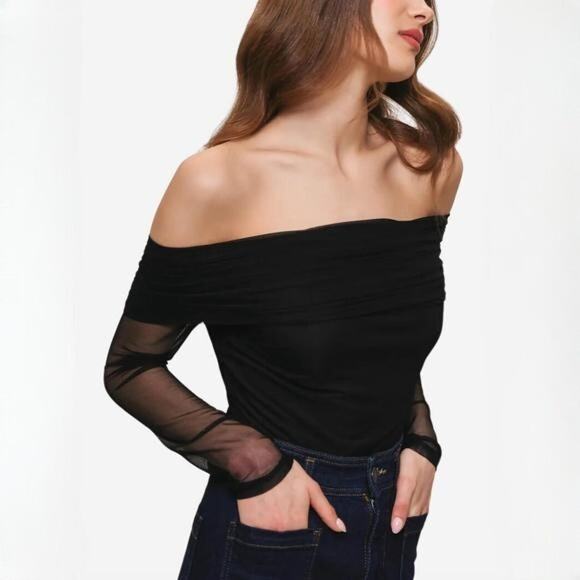 Hutch Tops - Hutch Thatcher Black Mesh Off the Shoulder Bodysuit Size Small NWT